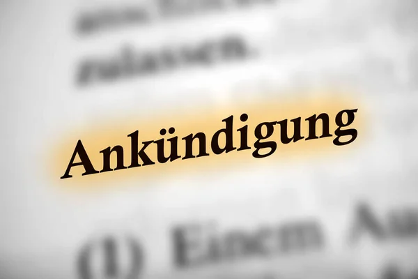 Ankündigung Deutscher Text Orange Hervorgehoben — Stockfoto