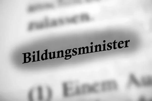 Minister Edukacji Niemiecki Tekst Czarno Biały Podkreślony Kolorem Szarym — Zdjęcie stockowe