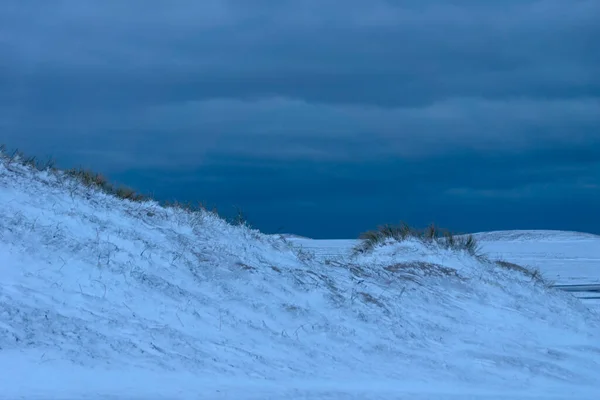 Sneeuw Bedekt Noordzee Duinen Winter Vroege Ochtend — Stockfoto