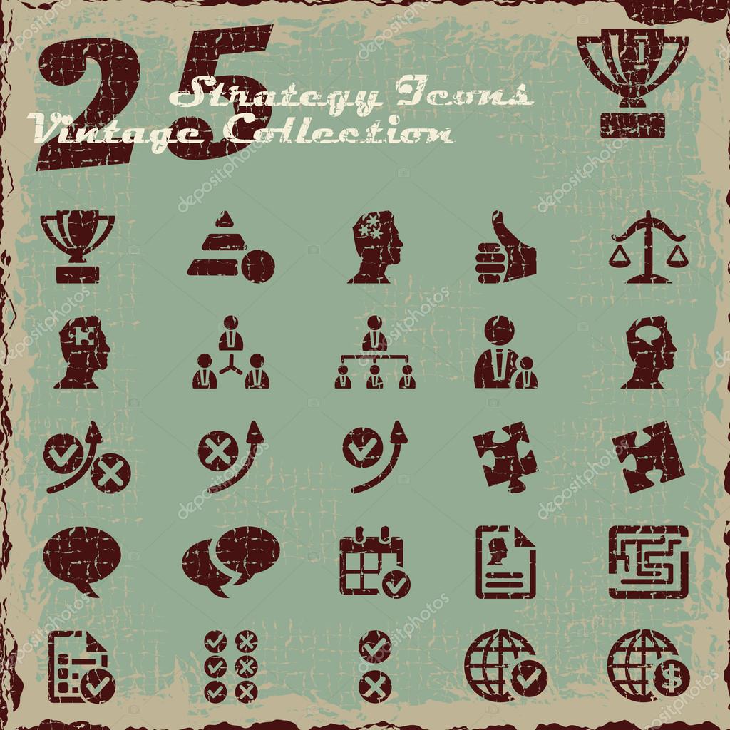 Business strategy icon set, vintage collection series