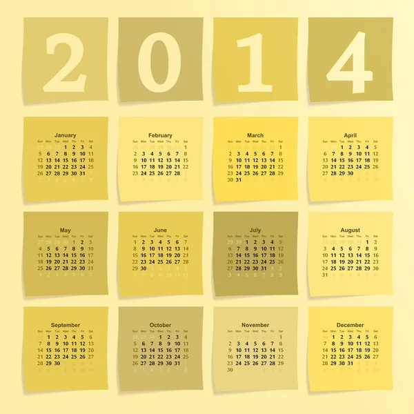 Calendario 2014 — Vettoriale Stock