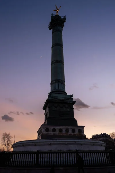 Julho Coluna Place Bastille Pôr Sol Com Céu Colorido — Fotografia de Stock