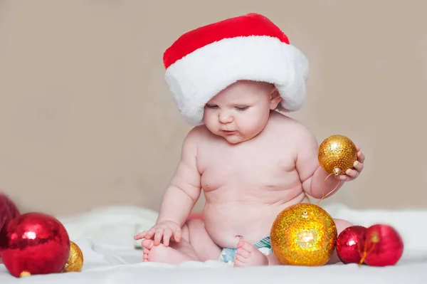 Bebê Bonito Meses Bolas Natal Meu Primeiro Conceito Natal — Fotografia de Stock