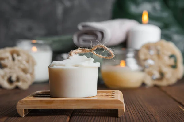 Natuurlijke Zeep Loofah Schrobber Het Podium Badkamer Geen Verspilling Het — Stockfoto