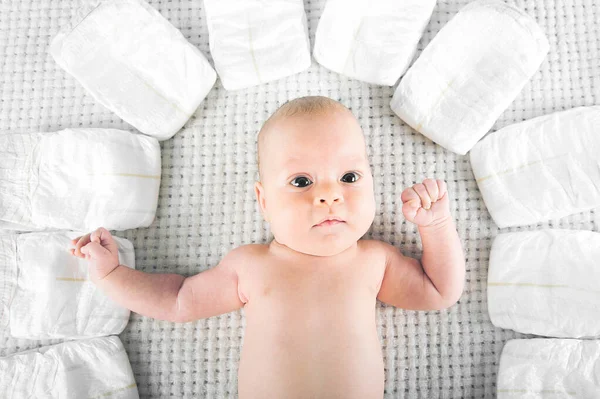 Újszülöttek Pelenkák Bezárnak Gyermekgondozás Fogalma — Stock Fotó