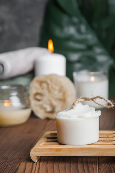 Natuurlijke Zeep Loofah Schrobber Het Podium Badkamer Geen Verspilling Het — Stockfoto