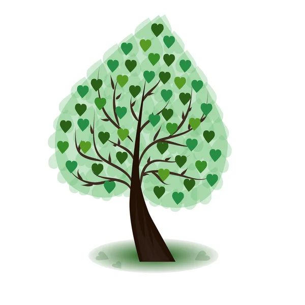 Árbol con corazones verdes — Vector de stock