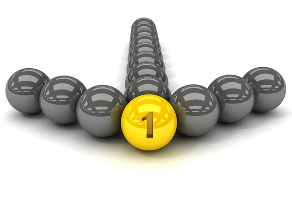 Grey arrow of the balls with the gold leader in front. — Stock Photo, Image