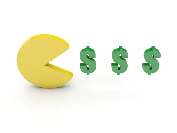 Pacman dinero comida. Concepto Ilustración 3D . — Foto de Stock
