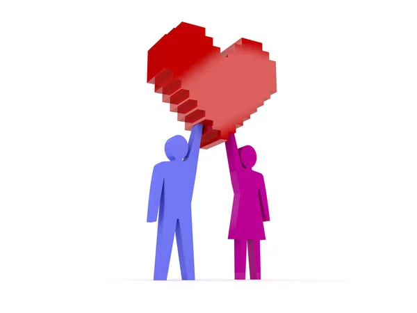 Male and female figures holding heart. Concept 3D illustration. — Stock Photo, Image