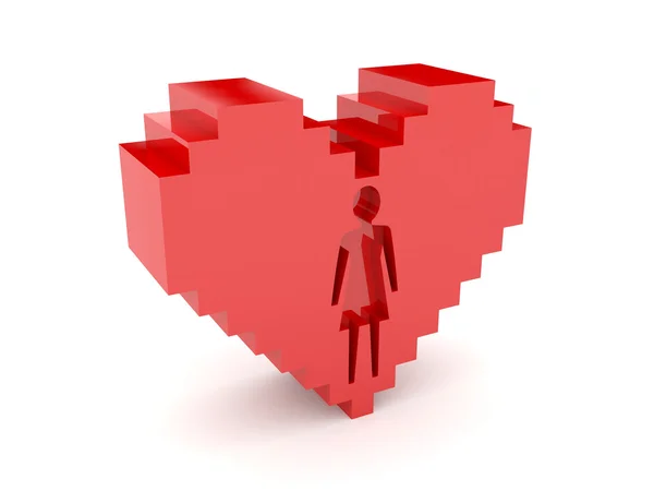 Corazón 3D. Figura femenina recortada por dentro. Ilustración conceptual . — Foto de Stock