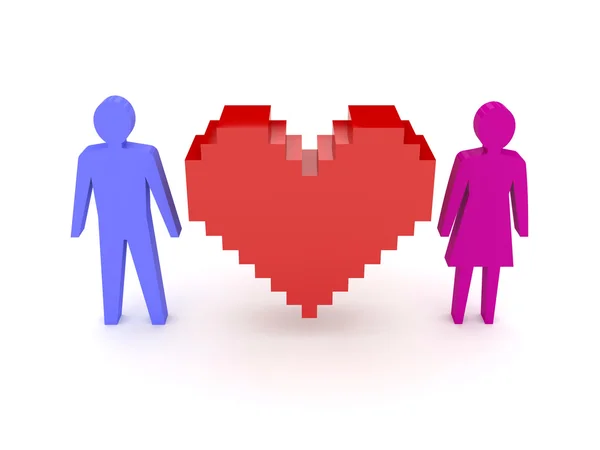 Heart with male and female figures on both sides. Concept 3D illustration. — Stock Photo, Image