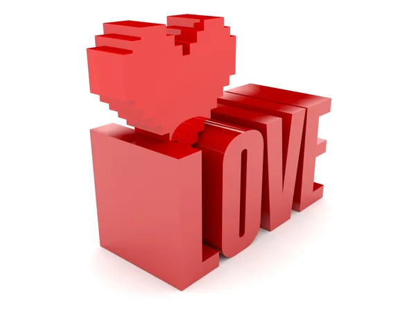 Testo 3D Amore e cuore. Concetto Illustrazione 3D — Foto Stock