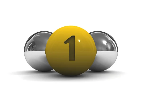 Chrome balls with the gold leader in front. Concept 3D illustration — Stock Photo, Image