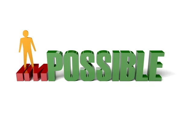 3D человек превращает слово "невозможно" в "возможно". Концептуальная иллюстрация . — стоковое фото