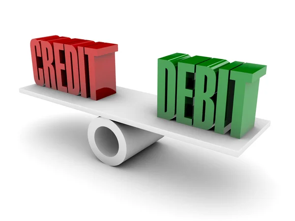 Balanço de crédito e débito. Conceito ilustração 3D . — Fotografia de Stock