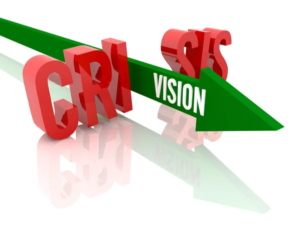 Arrow with word Vision breaks word Crisis. Concept 3D illustration. — Stock Photo, Image