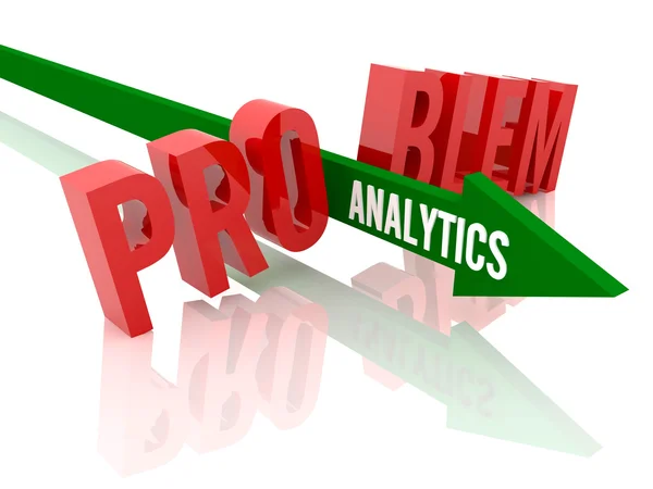 Arrow with word Analytics breaks word Problem. Concept 3D illustration. — Stock Photo, Image