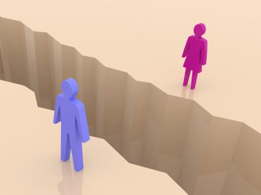 erkek ve kadın yüzüne, ayrılık çatlamak bölün. Konsept illüstrasyon.