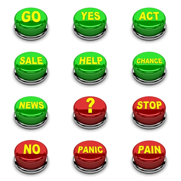 Set of 3D button. Red and green on white background. Concept 3D illustration. — Stock Photo, Image
