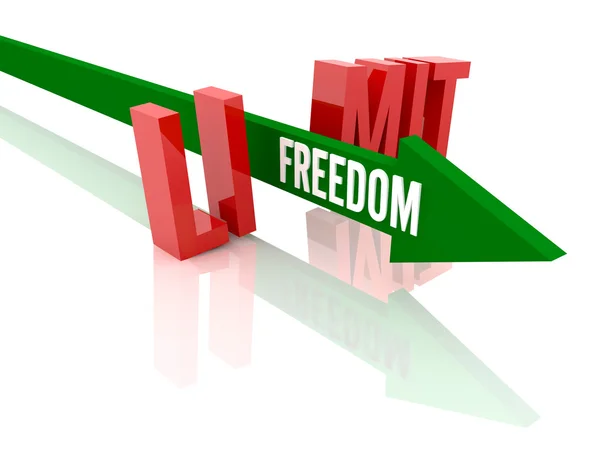 Arrow with word Freedom breaks word Limit. Concept 3D illustration. — Stock Photo, Image