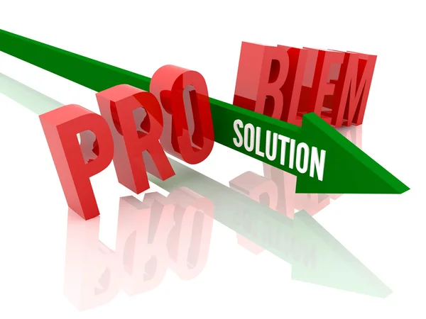 Arrow with word Solution breaks word Problem. Concept 3D illustration. — Stock Photo, Image