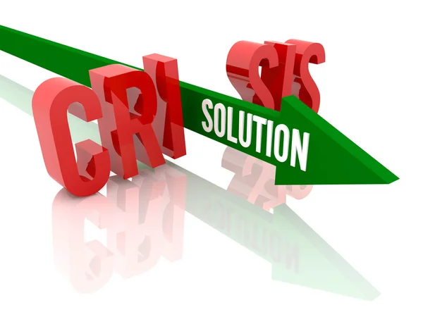 Arrow with word Solution breaks word Crisis. Concept 3D illustration. — Stock Photo, Image