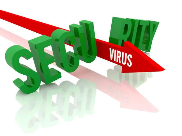 Arrow with word Virus breaks word Security. Concept 3D illustration. — Stock Photo, Image