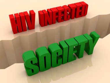 iki kelime HIV enfekte ve toplum tarafında, ayrılık çatlamak bölün. Konsept illüstrasyon.