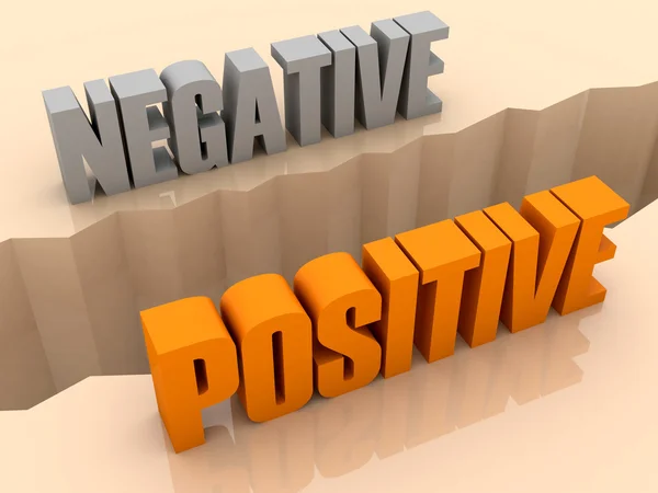 Due parole NEGATIVE e POSITIVE divise sui lati, fessura di separazione. Concetto Illustrazione 3D . — Foto Stock