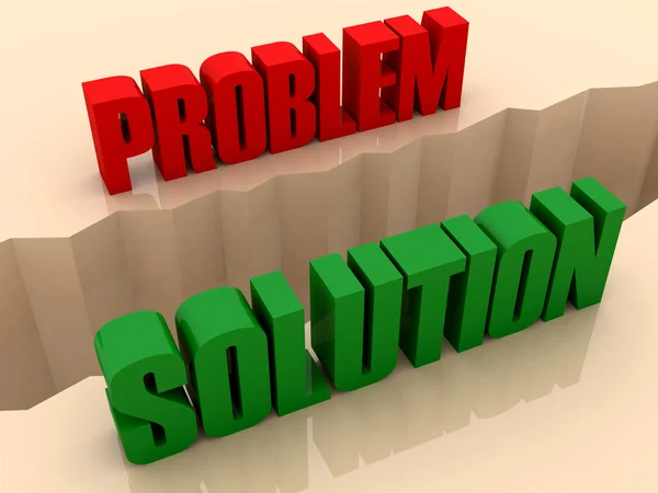Two words PROBLEM and SOLUTION split on sides, separation crack. Concept 3D illustration. — Stock Photo, Image