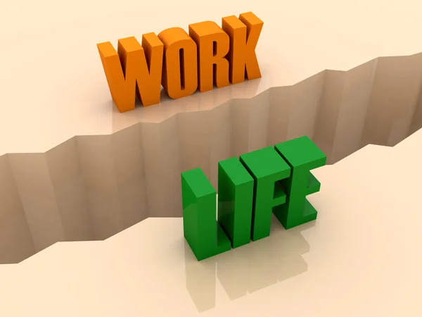 Two words WORK and LIFE split on sides, separation crack. Concept 3D illustration. — Stock Photo, Image