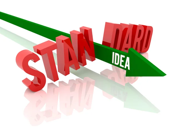 Pijl met woord idee einden word standaard. concept 3d illustratie. — Stockfoto