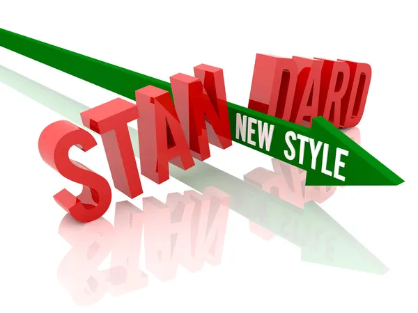 Flecha con frase Nuevo estilo rompe la palabra estándar. Concepto Ilustración 3D . — Foto de Stock