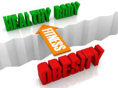 Fitness sağlıklı vücut için gelen obezite köprüdür. Konsept illüstrasyon.