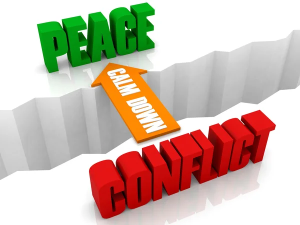 Calm down is the bridge from CONFLICT to PEACE. Concept 3D illustration. — Stock Photo, Image