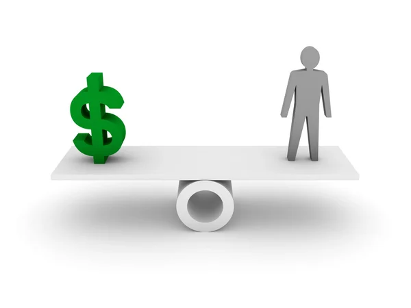 Geld en persoon evenwicht. concept 3d illustratie. — Stockfoto