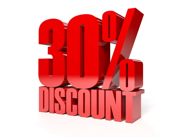 30 percent discount. Red shiny text. Concept 3D illustration. — Stock Photo, Image