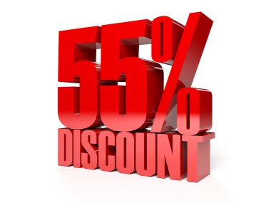 yüzde 55 indirim. kırmızı parlak metin. Konsept illüstrasyon.