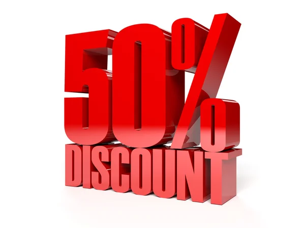 50 percent discount. Red shiny text. Concept 3D illustration. — Stock Photo, Image