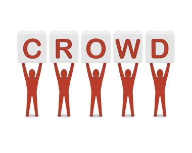 word kalabalık tutan adam. Konsept illüstrasyon.