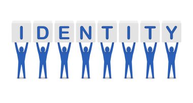 word kimlik tutan adam. Konsept illüstrasyon.