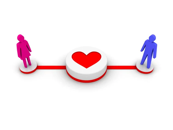 Man and woman connected by love. Concept 3D illustration. — Stock Photo, Image