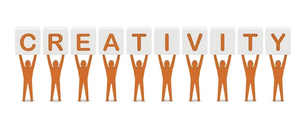Män innehar ordet kreativitet. begreppet 3d illustration. — Stockfoto