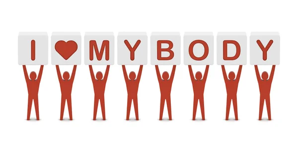 Men holding the phrase i love my body. Concept 3D illustration. — Stock Photo, Image