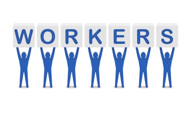 men sözcüğü işçi tutuyor. Konsept illüstrasyon.