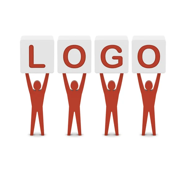 Män innehar ordet logotypen. begreppet 3d illustration. — Stockfoto