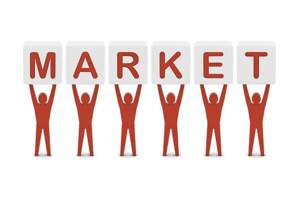 Mannen houden het woord markt. concept 3d illustratie. — Stockfoto