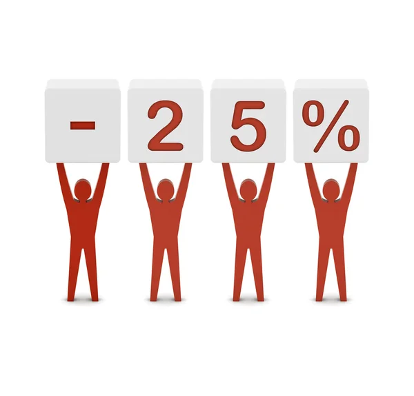 Men holding minus 25 percent. Concept 3D illustration. — Stock Photo, Image