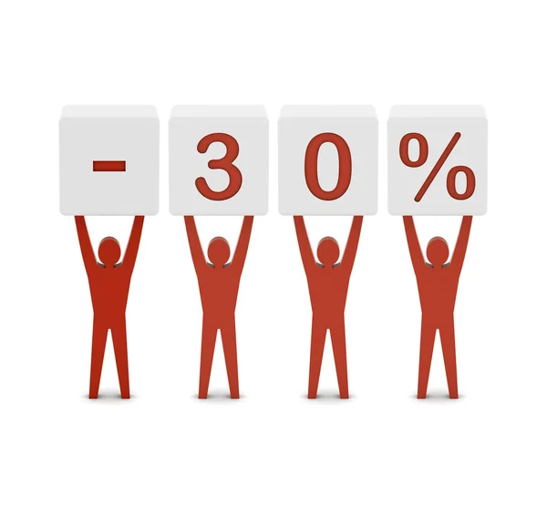 Men holding minus 30 percent. Concept 3D illustration. — Stock Photo, Image